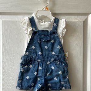 NWT - Little Me Girls Woven Chambray Shortalls Spangled With Stars - 12 …